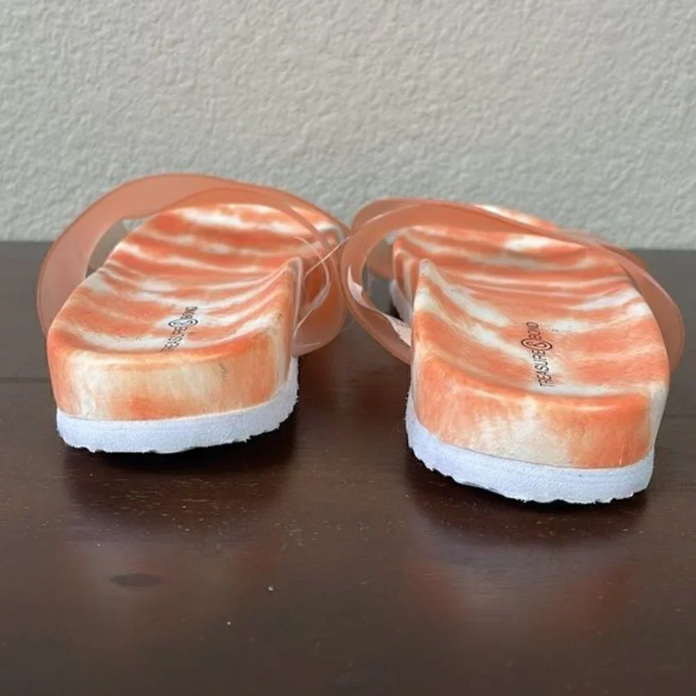 New Treasure & Bond Girls Ellie Clear Cross Toe Tie Dye Orange Slide Sandals 5